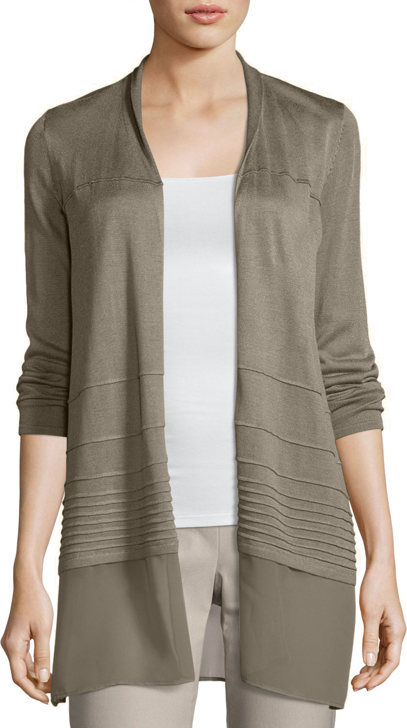 NIC+ZOE Textured Chiffon-Trim Cardigan