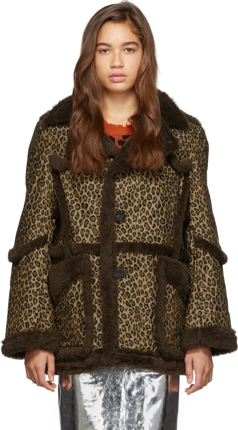R13 Brown & Tan Imitation Sheepskin Coat