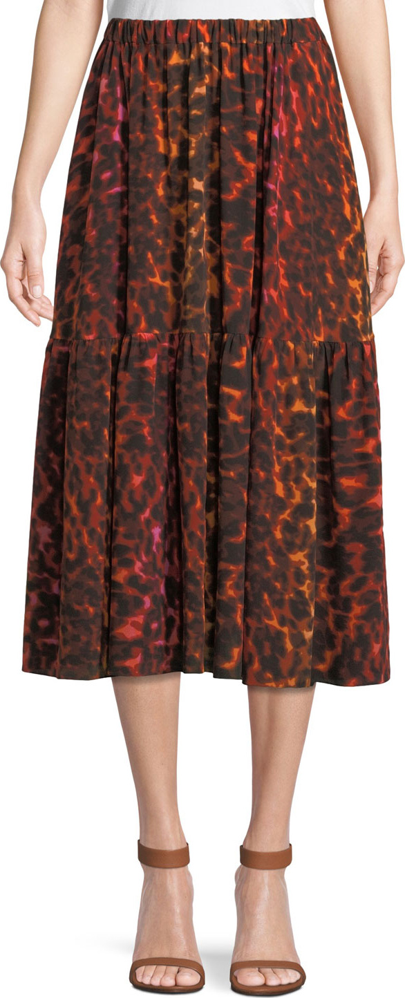 Stella McCartney Neon Animal-Print Silk Full A-Line Midi Skirt