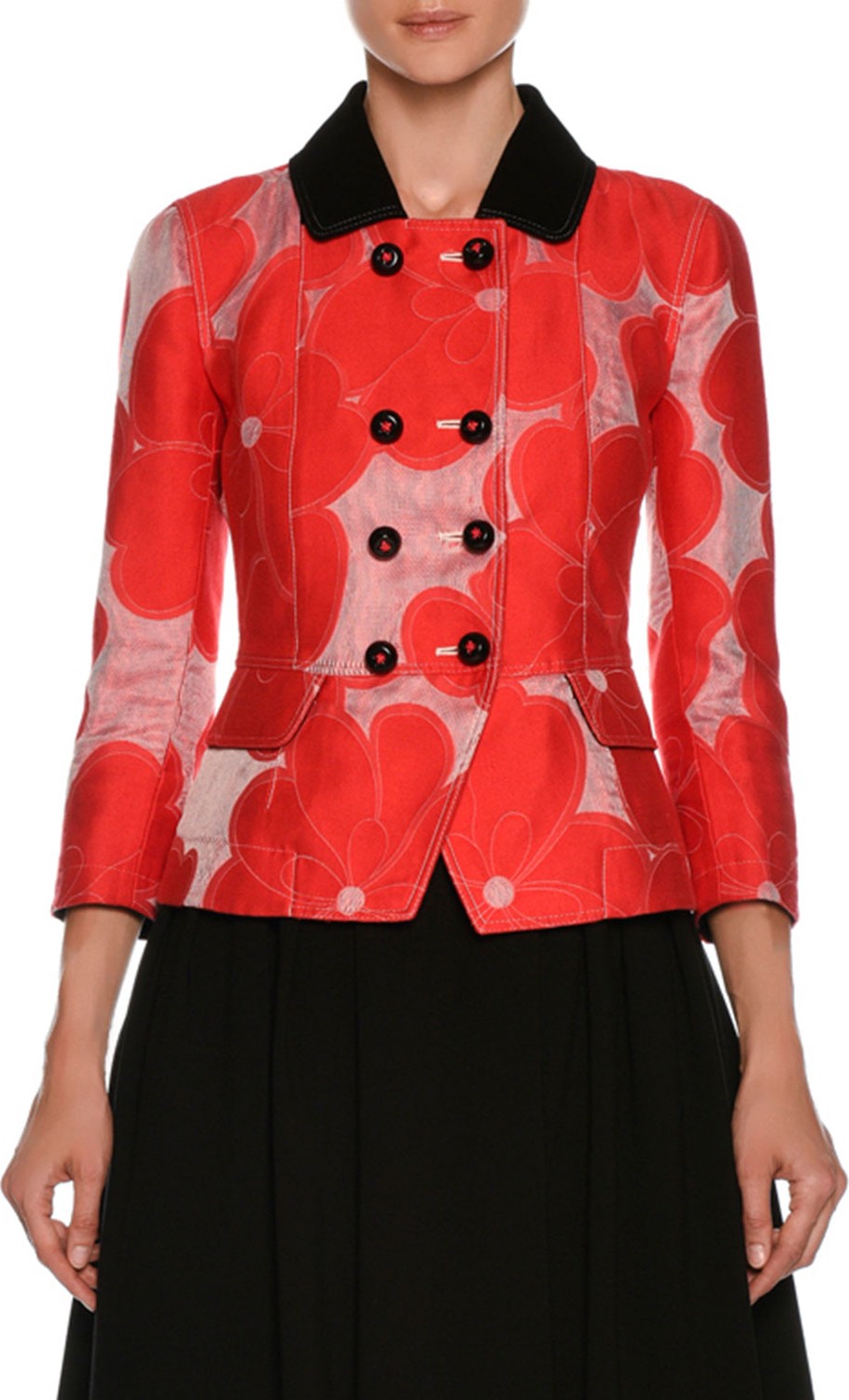 Giorgio Armani Double-Breasted Floral-Jacquard Cotton-Silk Jacket