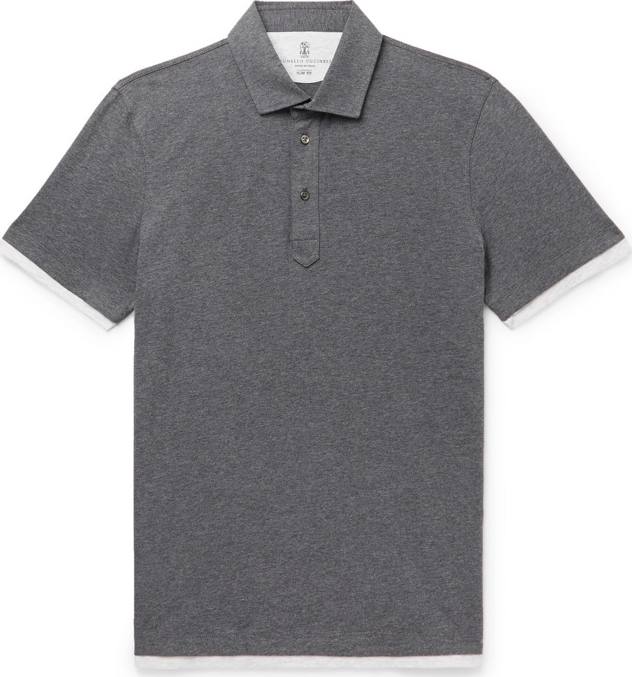 Brunello Cucinelli Slim-Fit Layered Mélange Cotton-Jersey Polo Shirt