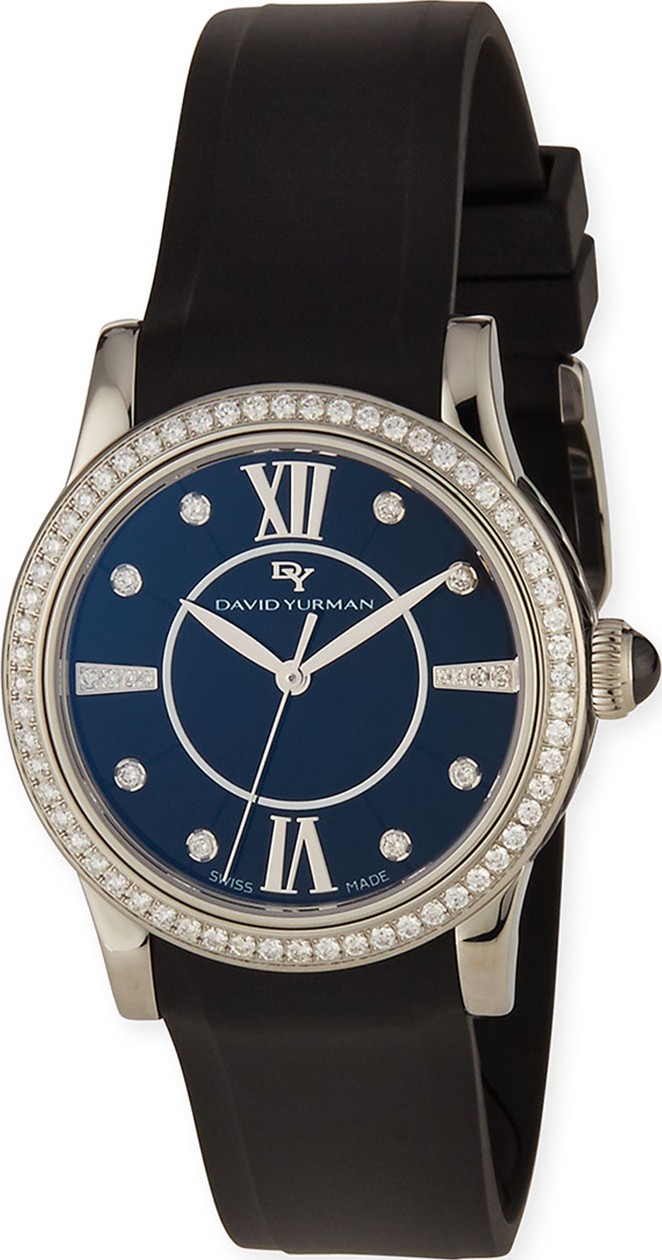David Yurman 34mm Ceramic Diamond Watch w/Rubber Strap
