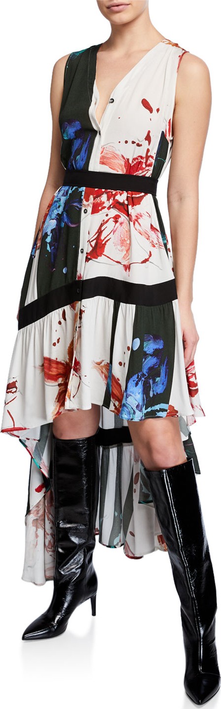palmer//harding Super Printed High-Low Button-Front Asymmetrical Dress
