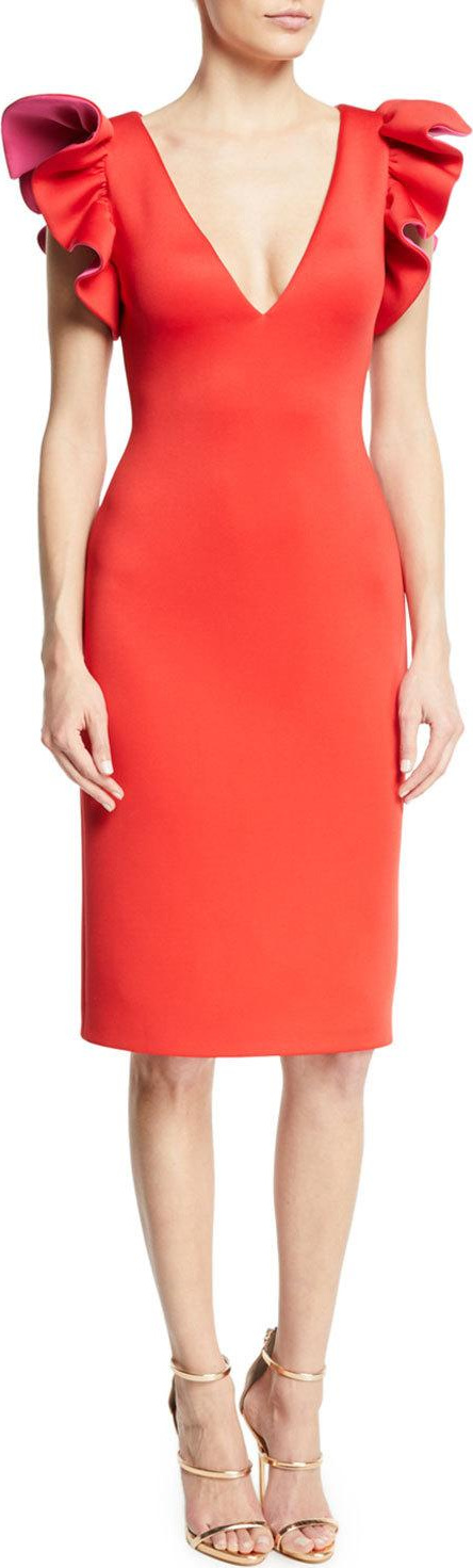 Jovani Ruffle-Shoulder Sheath Cocktail Dress