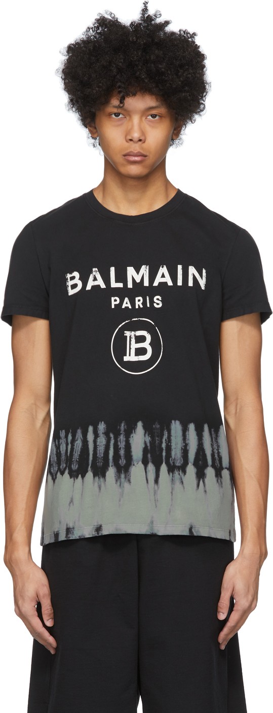 Balmain Black Tie-Dye Logo T-Shirt