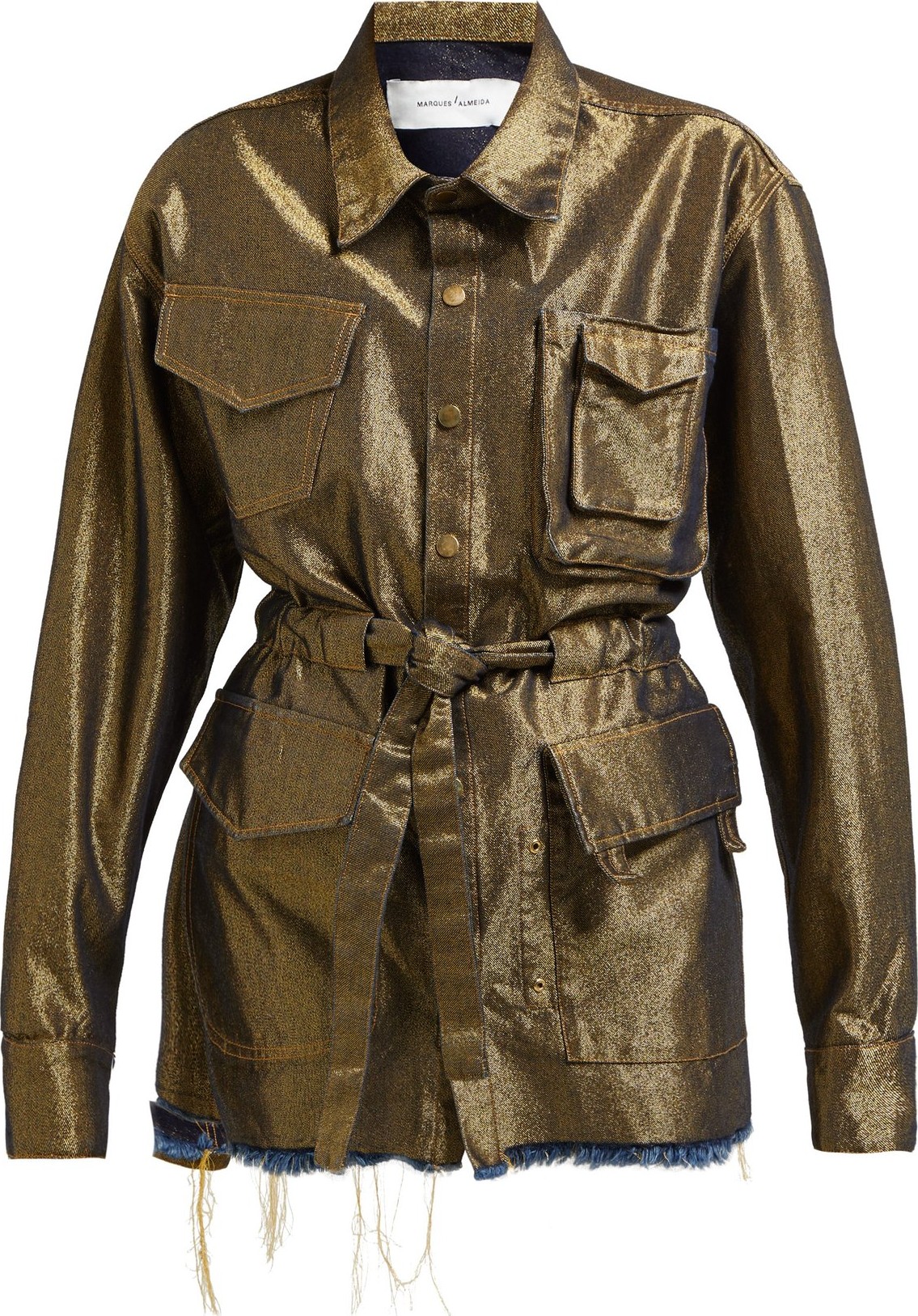 Marques'Almeida Belted metallic denim jacket