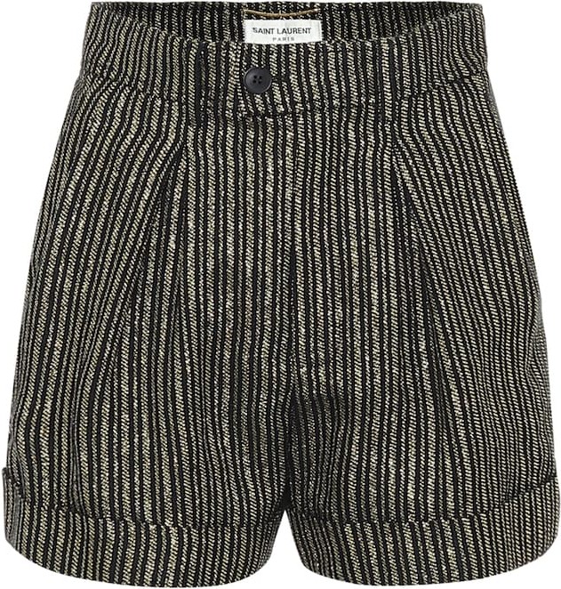 Saint Laurent High-rise striped linen-blend shorts