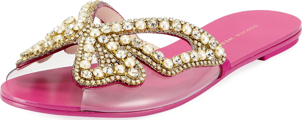 Sophia Webster Madame Embellished Butterfly Flat Slide Sandals