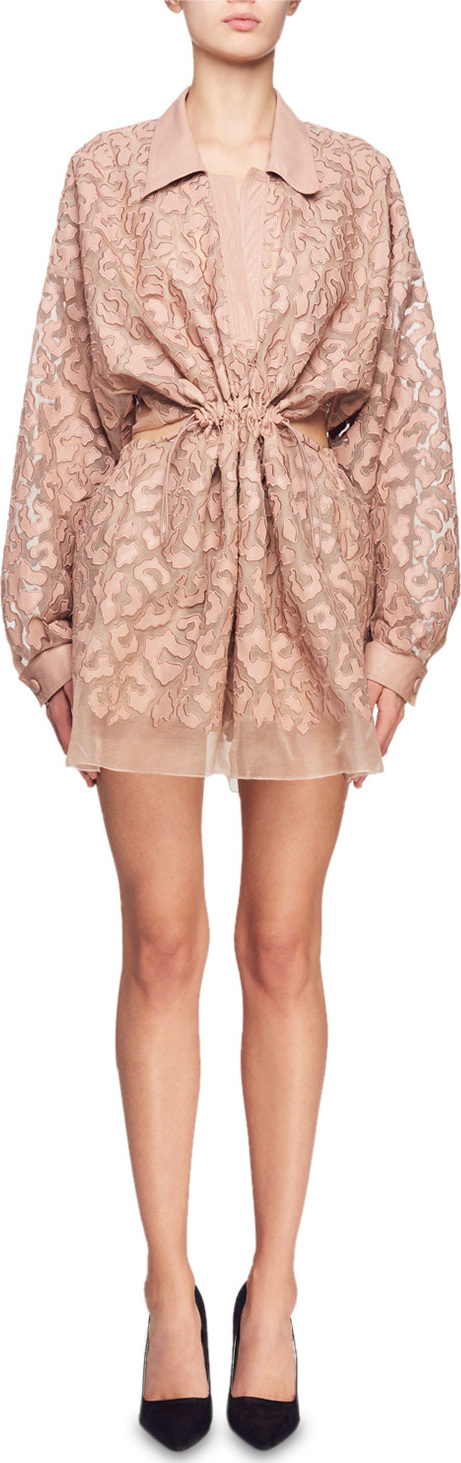 Stella McCartney Drawstring-Waist Long-Sleeve Burnout Mini Dress