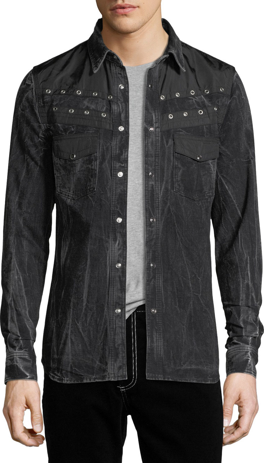 Givenchy Distressed Snap-Front Pocket Shirt