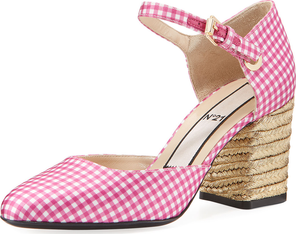 Nº21 Gingham Jute-Heel Sandal Pump