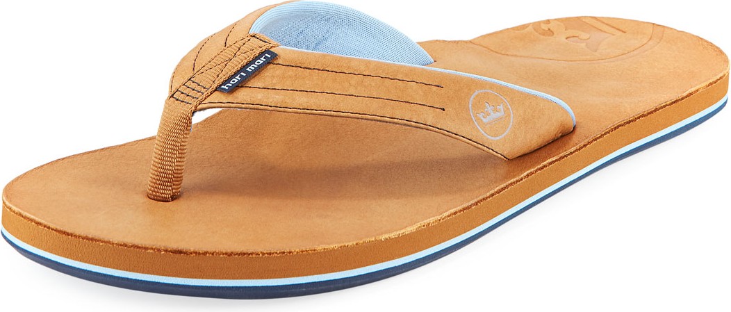 Hari Mari x Peter Millar Men's Leather Thong Sandals, Walnut