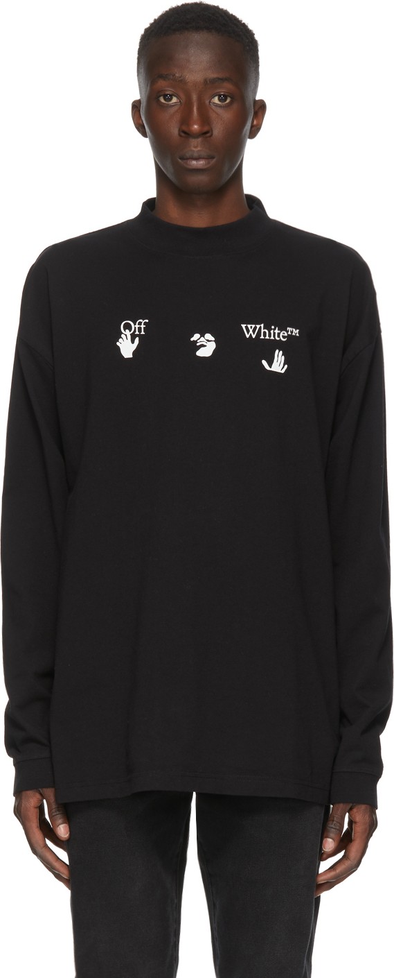 Off White Black Mock Neck Big Logo T-Shirt