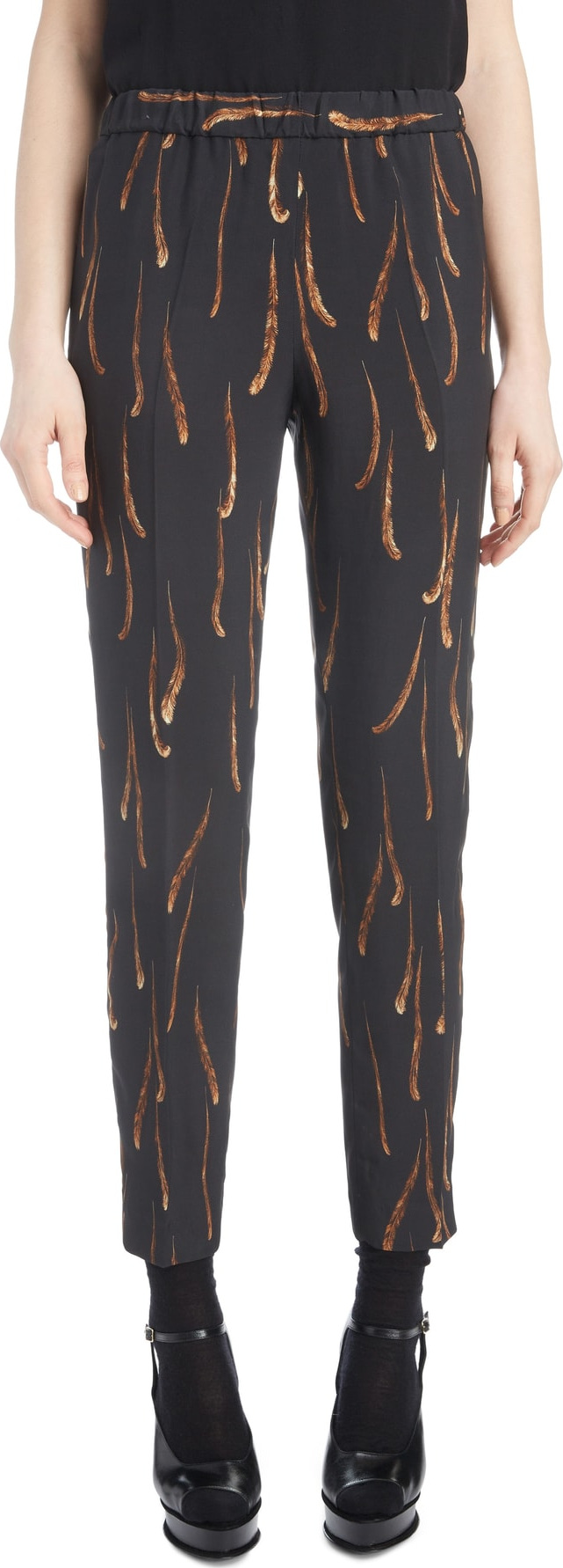 Dries Van Noten Feather Print Drawstring Crop Pants