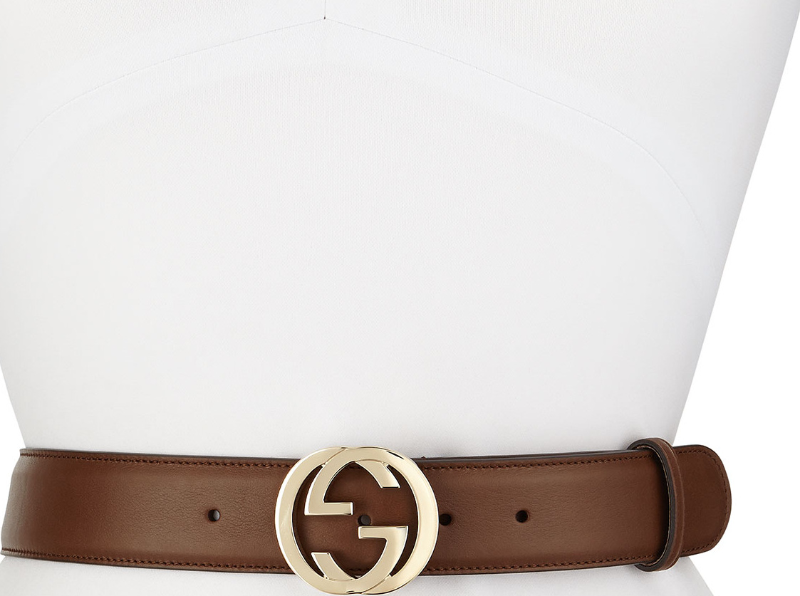 Gucci Wide Adjustable GG-Buckle Belt, Nut Brown