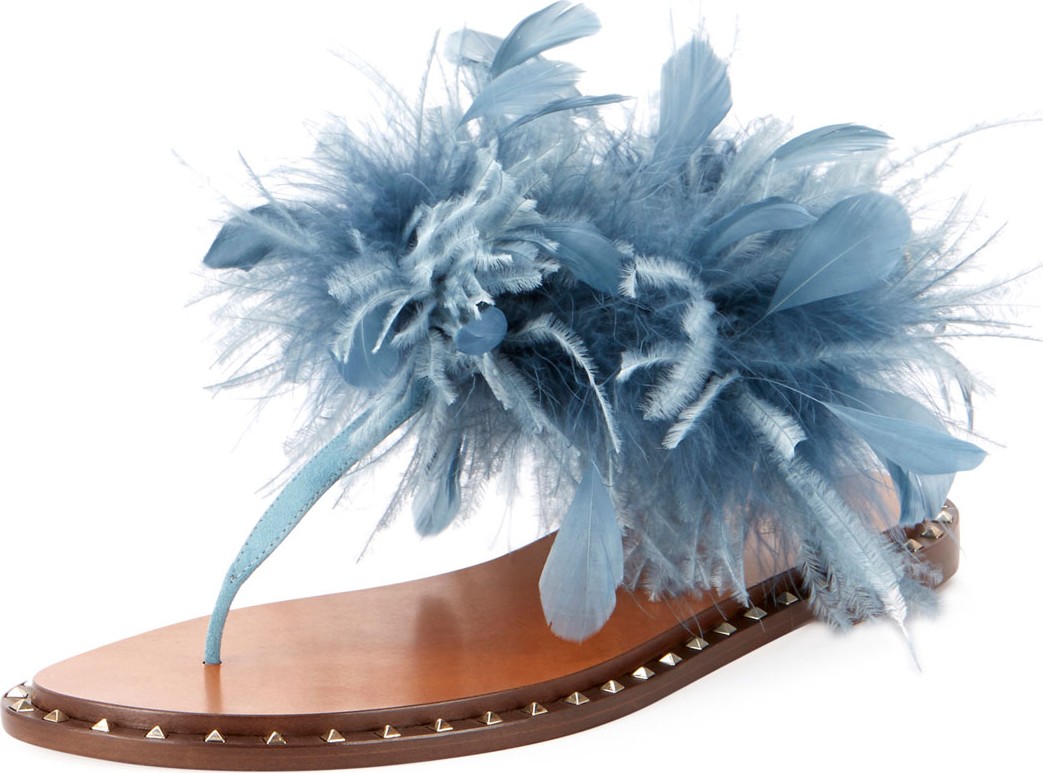 Valentino Soul Stud Feather Thong Sandals