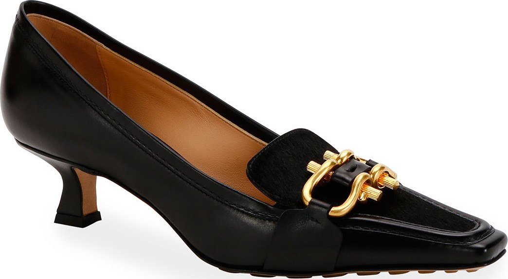 Bottega Veneta Leather and Calf Hair Loafer Pumps