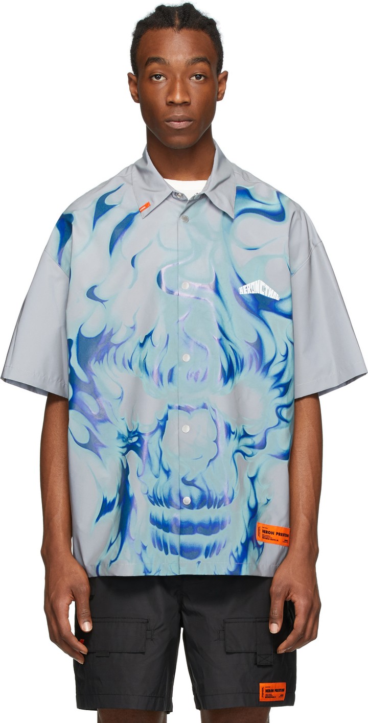 Heron Preston Grey Reflective Skull Shirt
