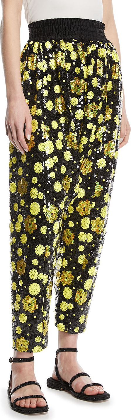 MARC JACOBS Holographic Daisy Sequin Harem Pants