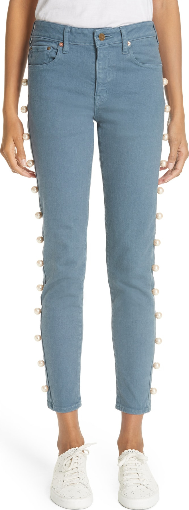 Tu Es Mon Tresor Imitation Pearl Embellished Jeans