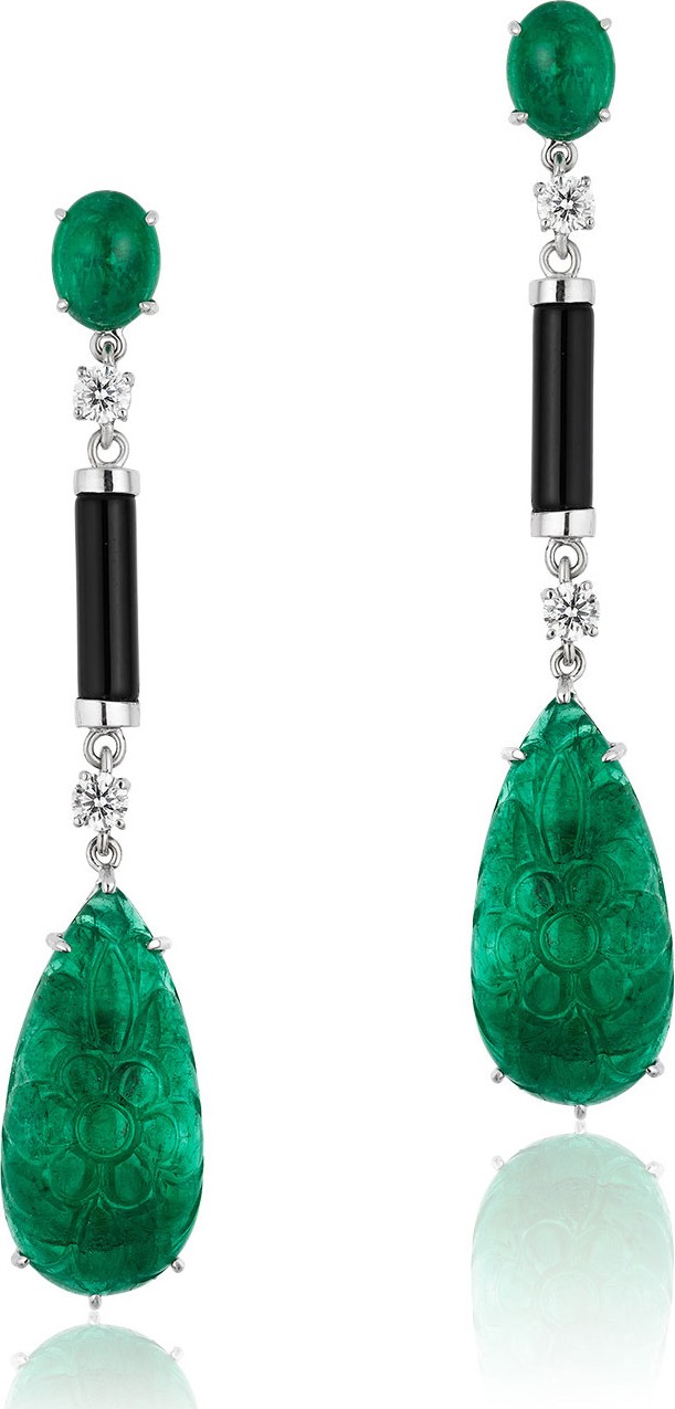 Andreoli 18k White Gold, Diamond & Emerald Drop Earrings