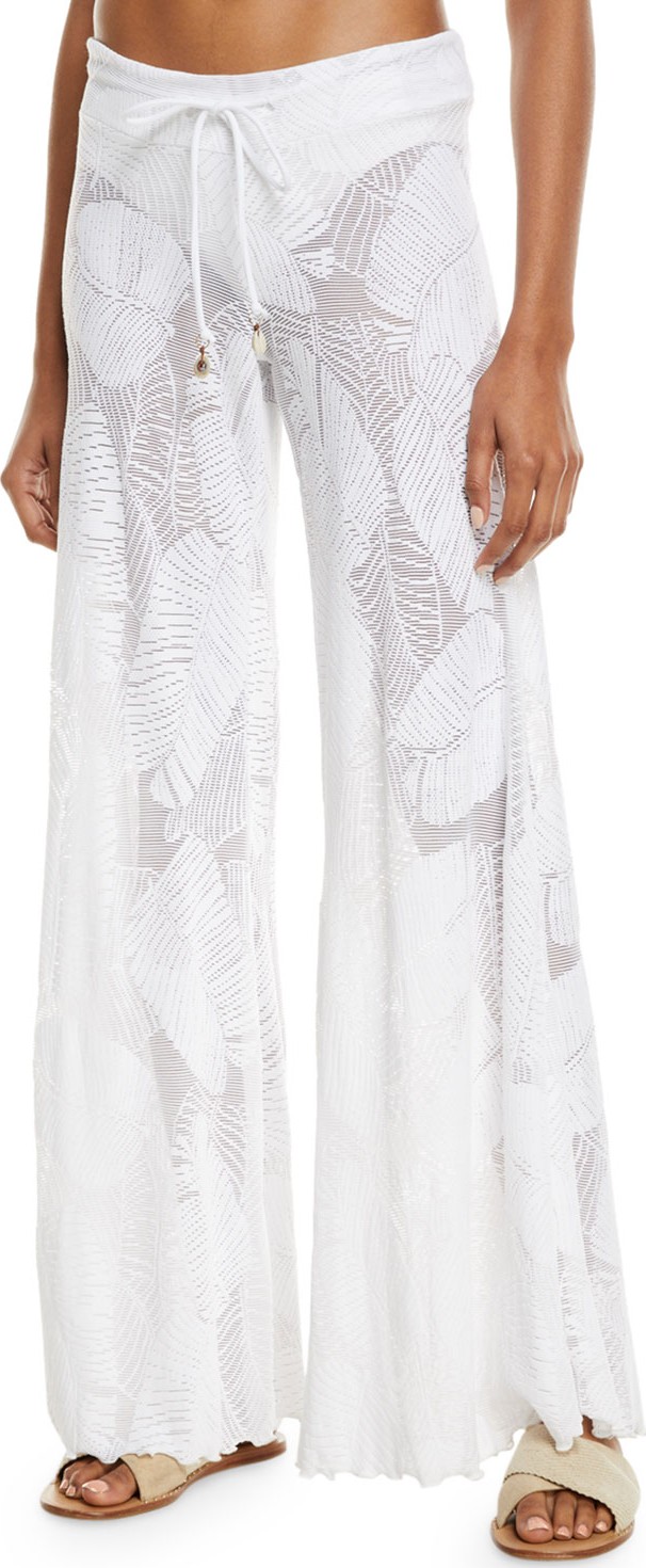 Letarte Palm Lace Wide-Leg Coverup Pants