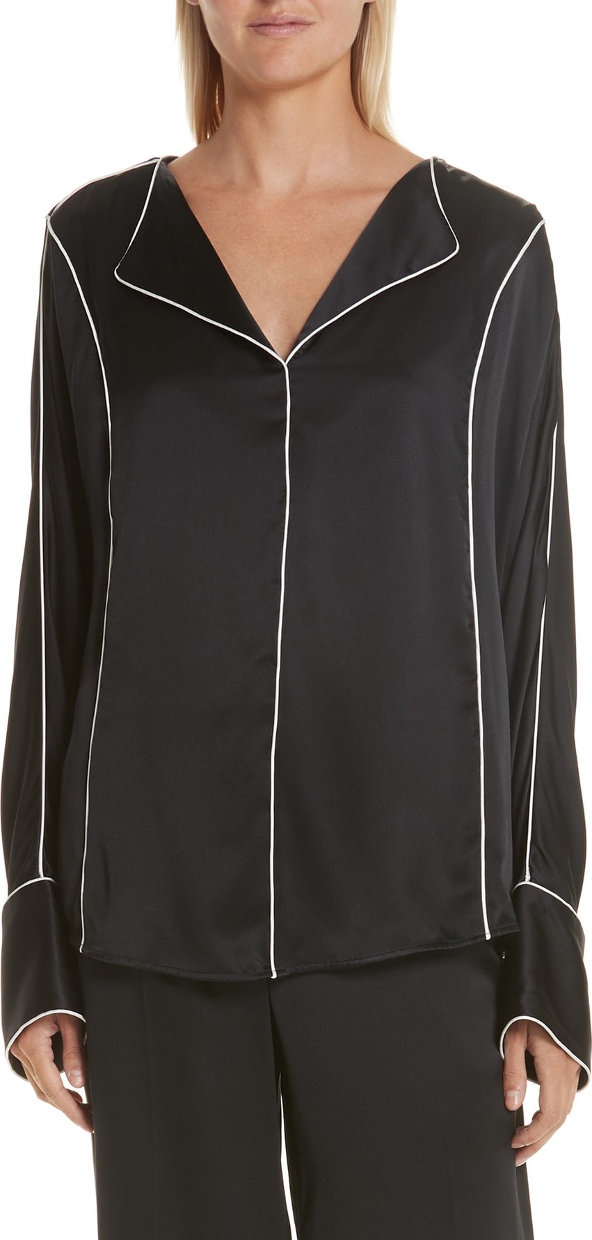 GREY Jason Wu Piped Silk Charmeuse Blouse