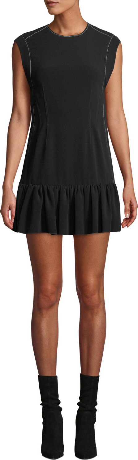 Derek Lam 10 Crosby Sleeveless Ruffle-Hem Mini Dress with Topstitching