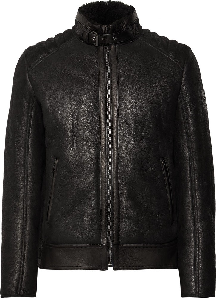 Belstaff Westlake 2.0 Slim-Fit Leather-Trimmed Shearling Biker Jacket