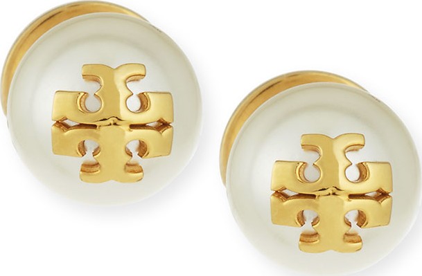 Tory Burch Pearly Logo Stud Earrings