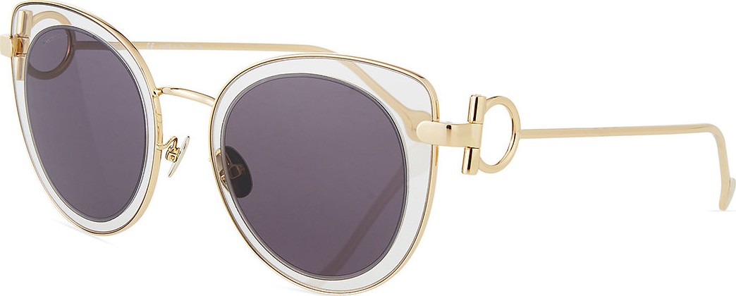 Salvatore Ferragamo Gancino Cat-Eye Metal Sunglasses