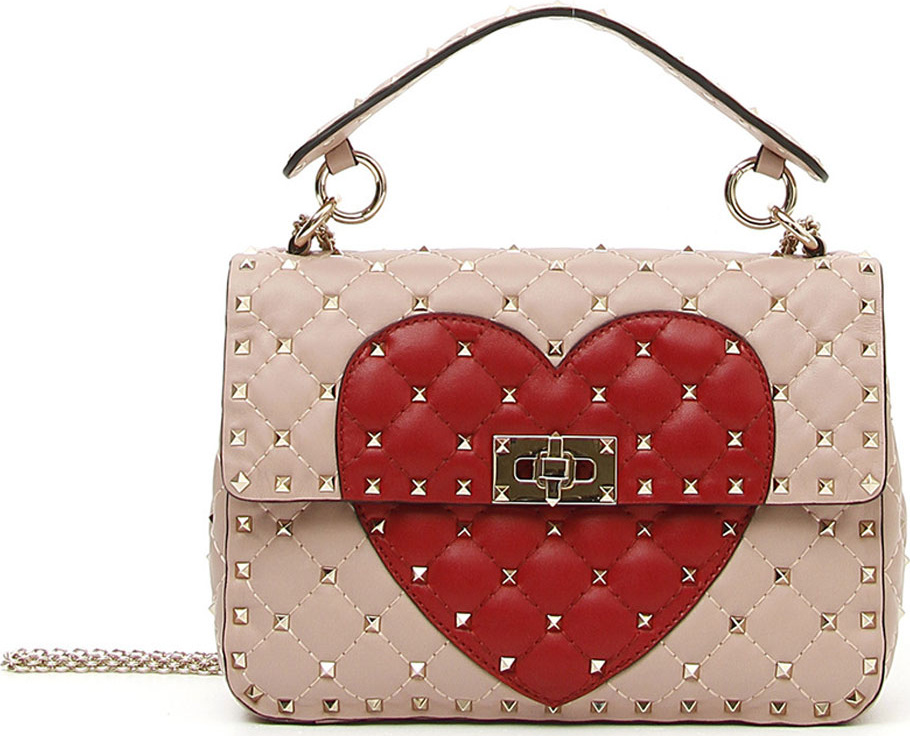 Valentino Rockstud Quilted Heart Shoulder Bag