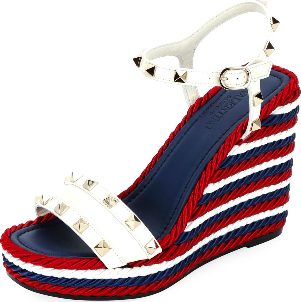 Valentino Rockstud Leather Torchon Wedge Sandals Valentino Rockstud Leather Torchon Wedge Sandals