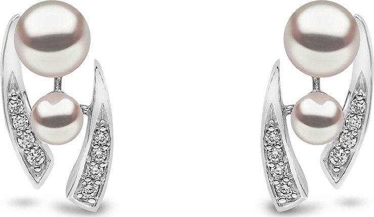Yoko London 18k White Gold Pearl & Tapered Diamond Stud Earrings