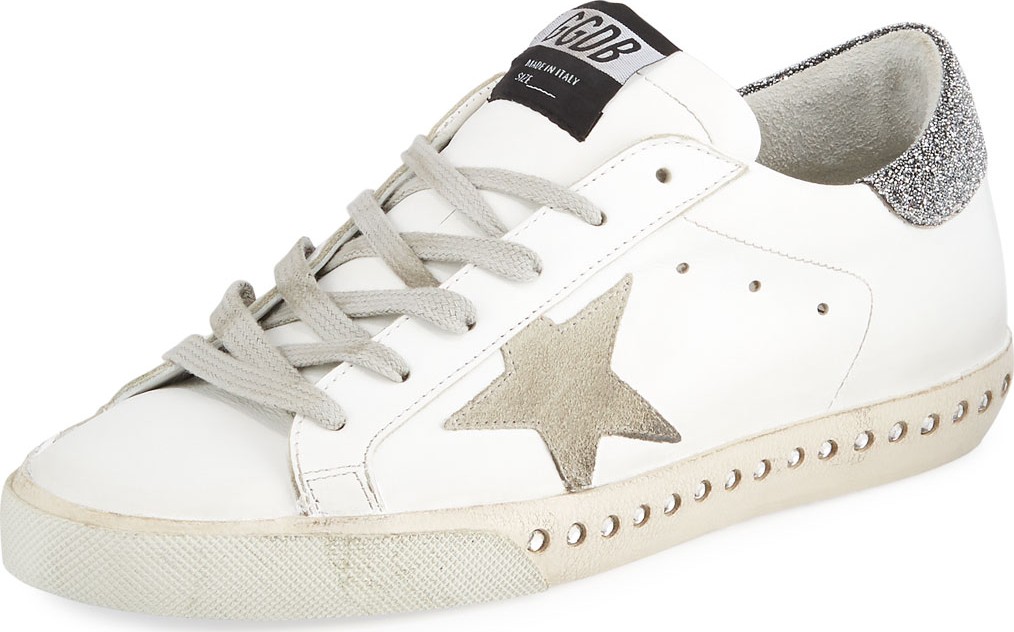 Golden Goose Deluxe Brand Superstar Leather Low-Top Sneakers with Crystal Base