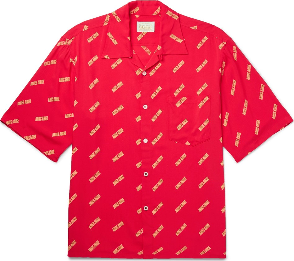 Aries Camp-Collar Logo-Print Voile Shirt