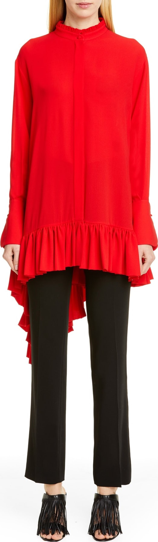 Alexander McQueen Asymmetrical Ruffle Hem Silk Blouse