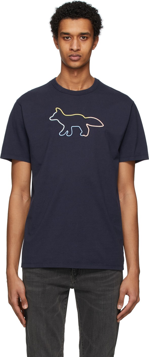 Maison Kitsune Navy Rainbow Profile Fox T-Shirt
