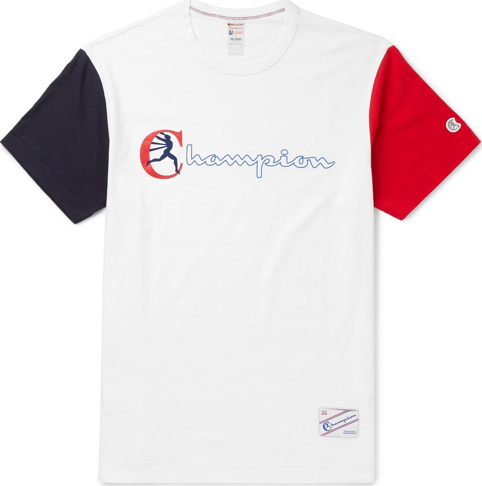 Todd Snyder + Champion Colour-Block Logo-Print Cotton-Jersey T-Shirt