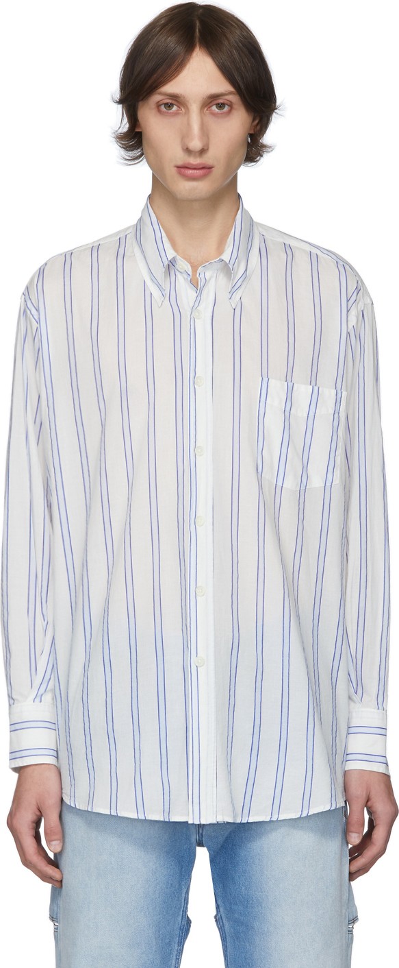 Our Legacy White & Blue Stripe Less Borrowed Shirt
