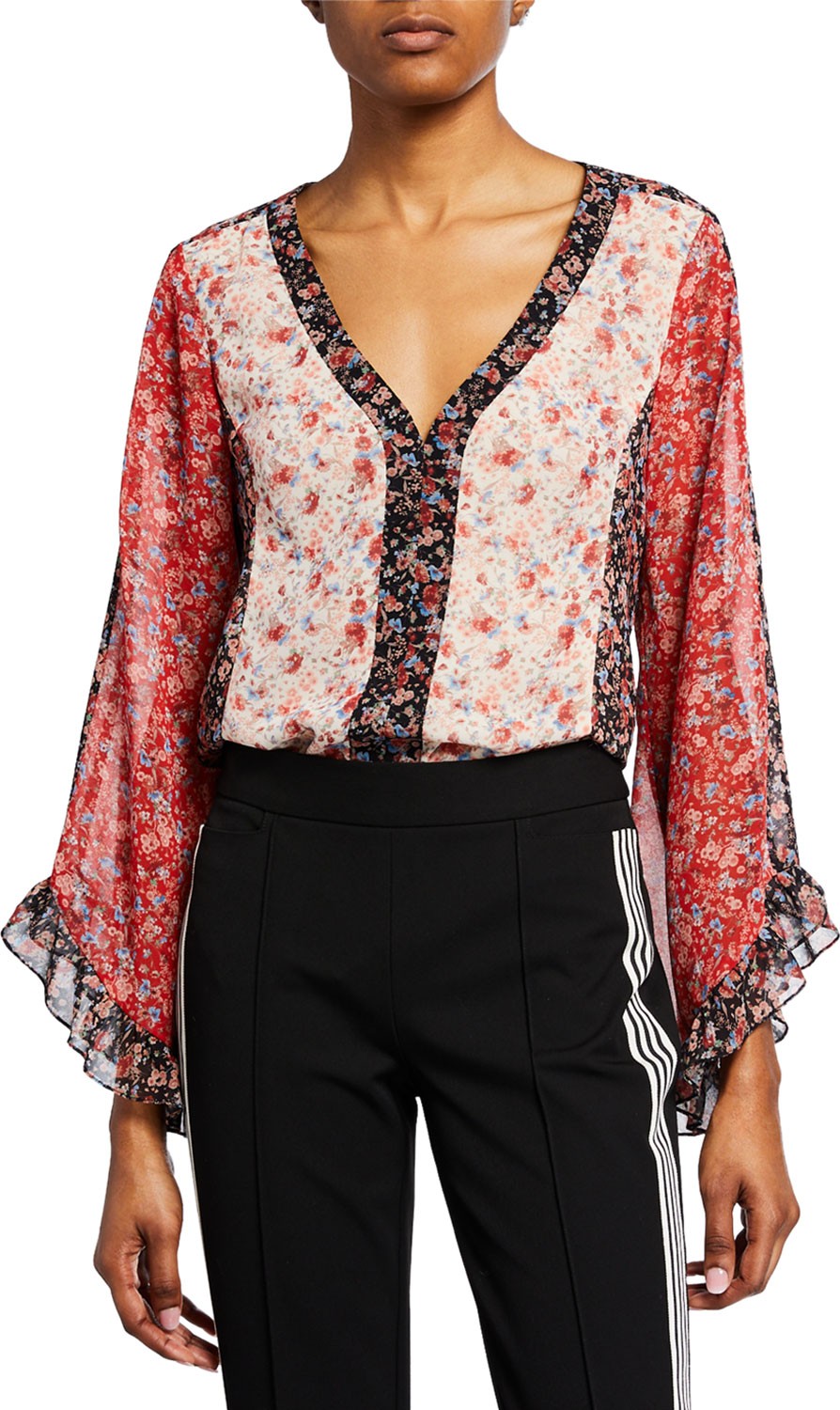 Nanette Lepore Saloon Floral Butterfly-Sleeve Top