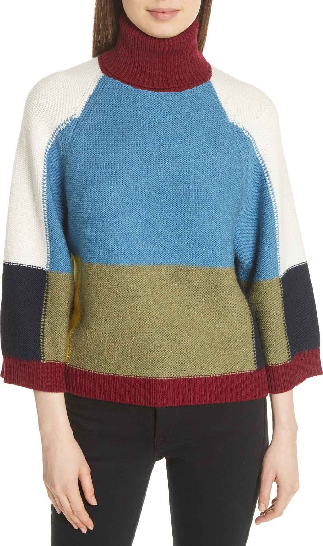See By Chloé Colorblock Crop Sleeve Wool Sweater