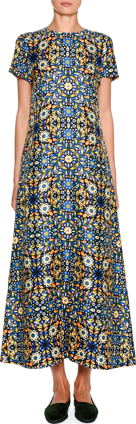 La Double J Short-Sleeve Floral Swing Maxi Dress