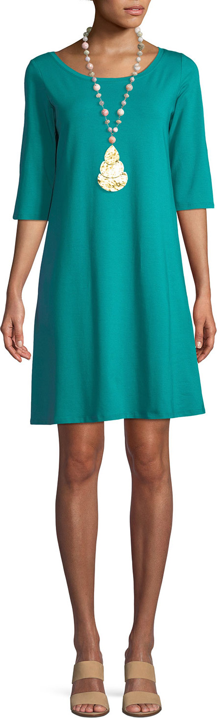 Eileen Fisher 3/4-Sleeve Organic Cotton Stretch A-line Dress