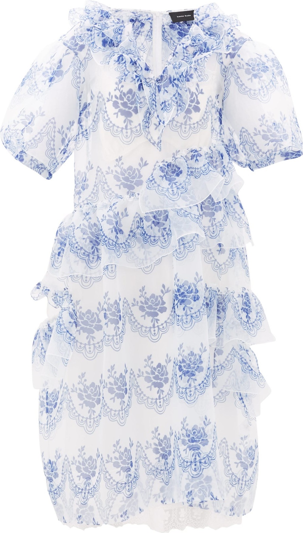 Simone Rocha China-print ruffled-organza midi dress