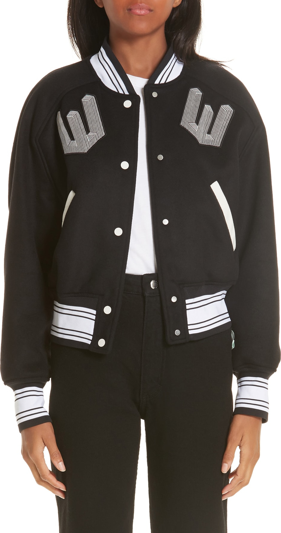 Off White Crop Varsity Jacket