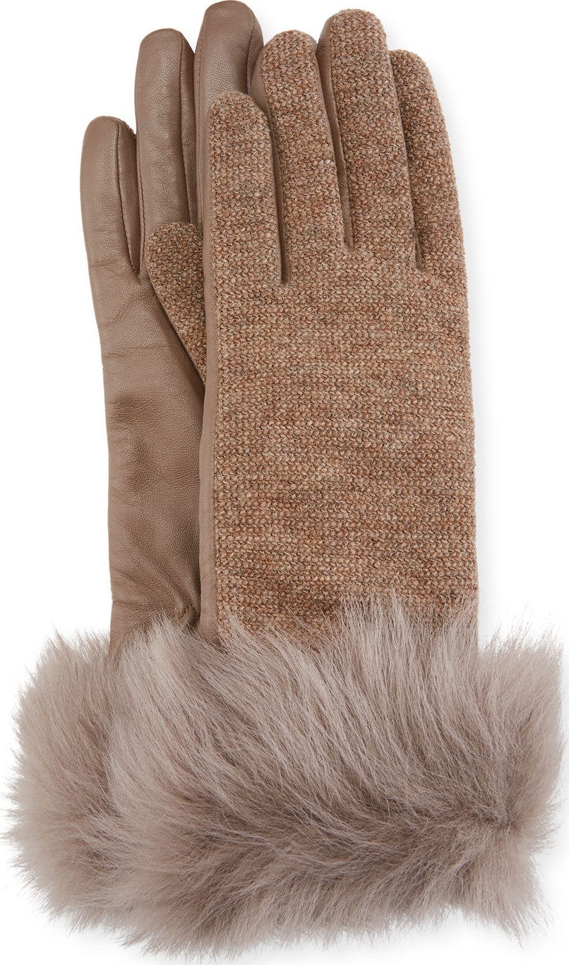 UGG Knit & Leather Gloves w/ Fur Cuffs