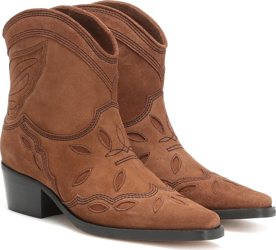 Ganni Low Texas suede cowboy boots
