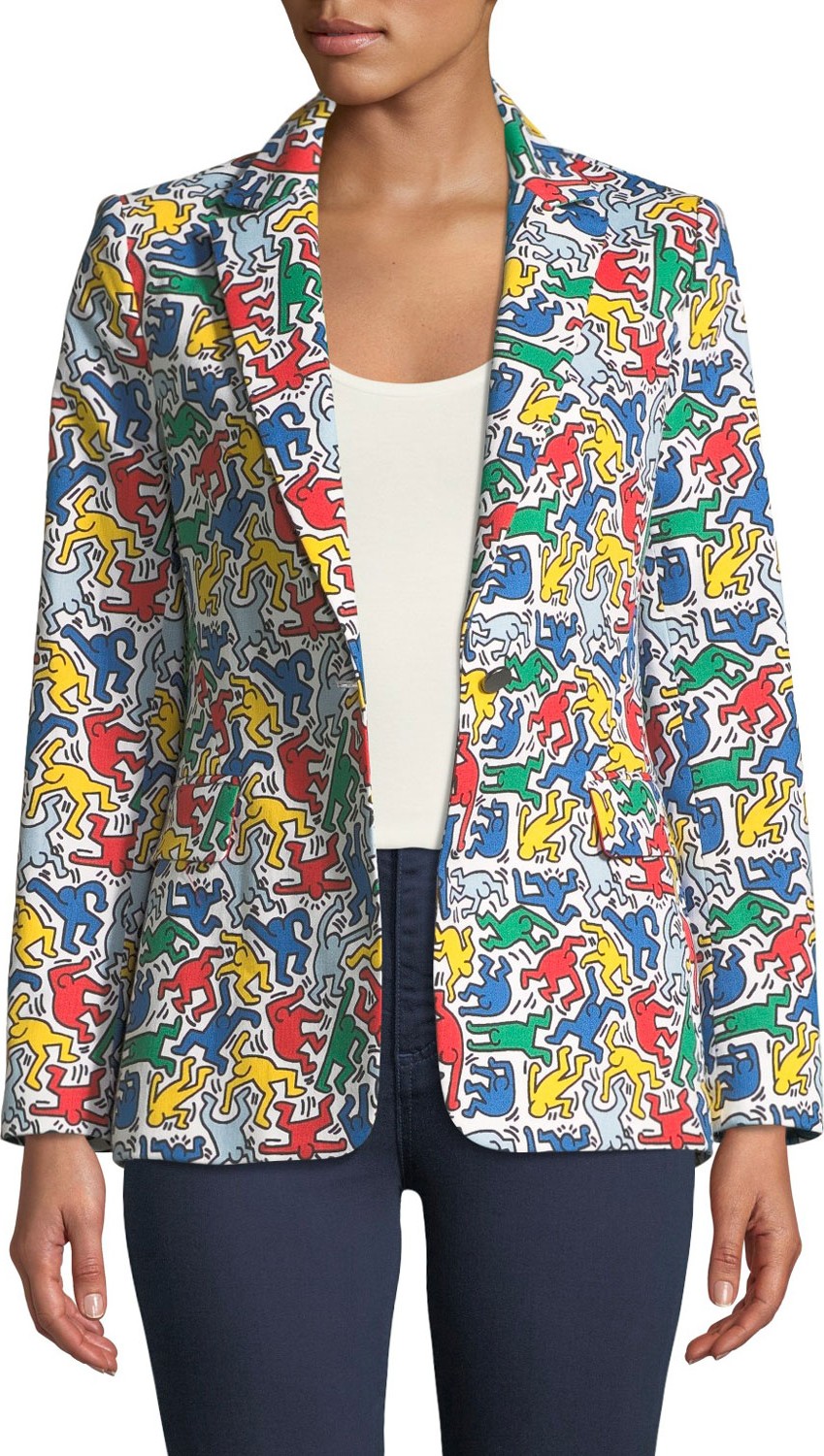Alice + Olivia Keith Haring x Alice + Olivia Macey Printed Notch-Collar Blazer