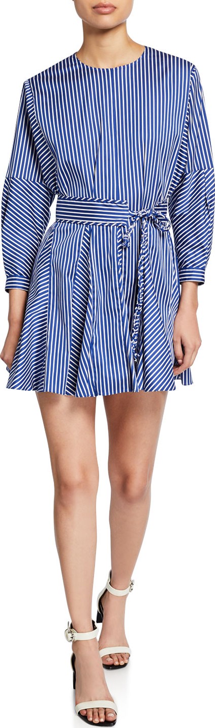 Derek Lam 10 Crosby Striped Long-Sleeve Godet Skirt Mini Dress